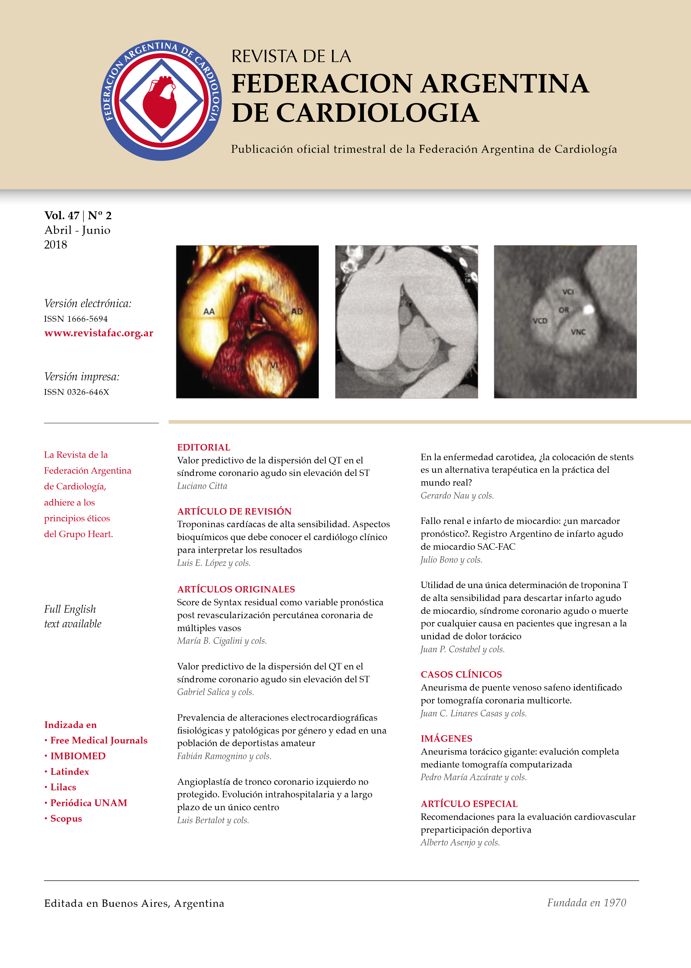 					View Vol. 47 No. 2 (2018): Journal of the Argentinian Federation of Cardiology
				