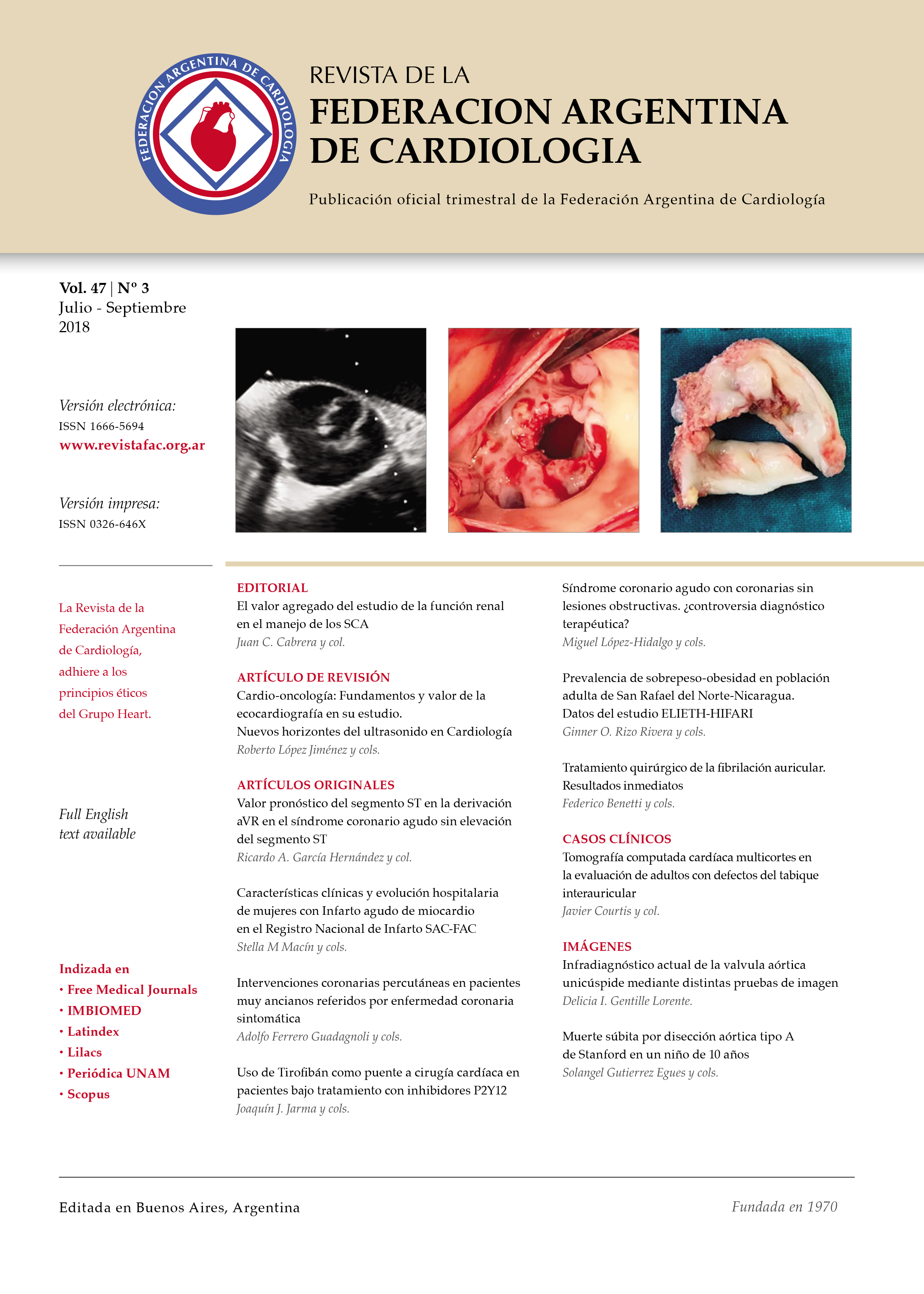 					View Vol. 47 No. 3 (2018): Journal of the Argentinian Federation of Cardiology
				