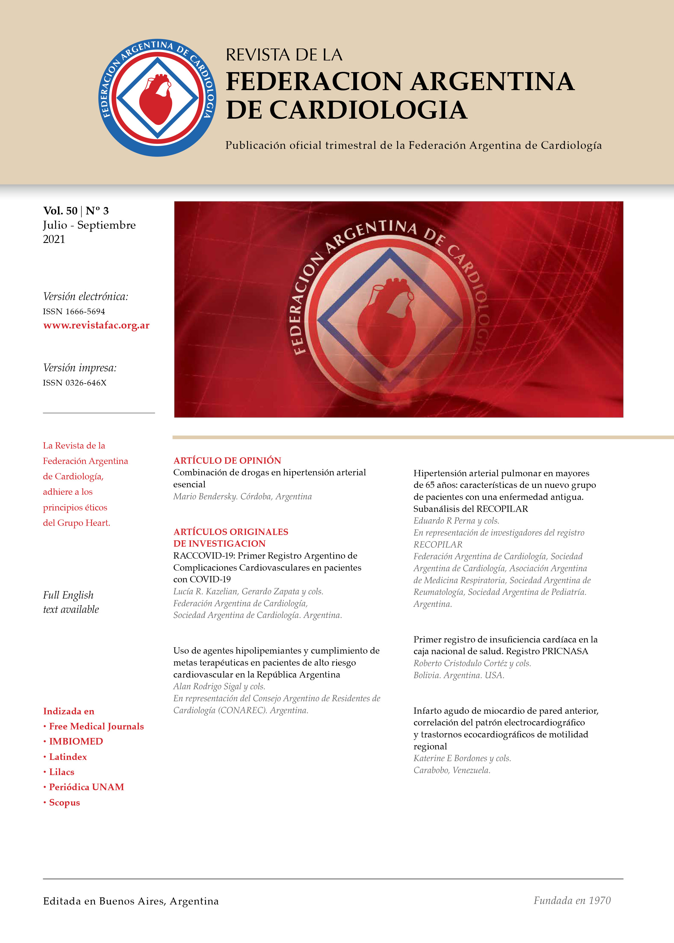 					View Vol. 50 No. 3 (2021): Journal of the Argentinian Federation of Cardiology
				