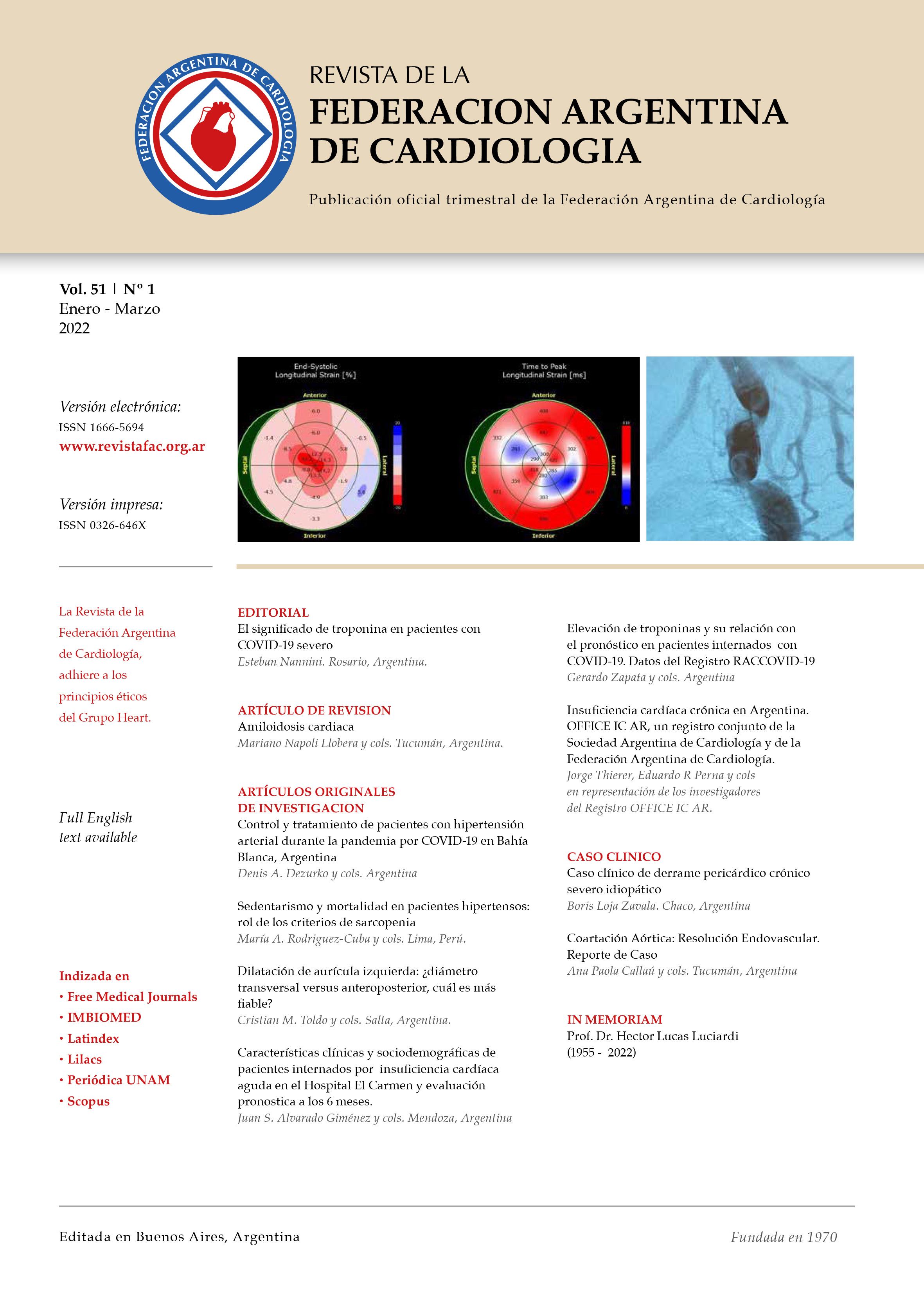 					View Vol. 51 No. 1 (2022): Journal of the Argentinian Federation of Cardiology
				
