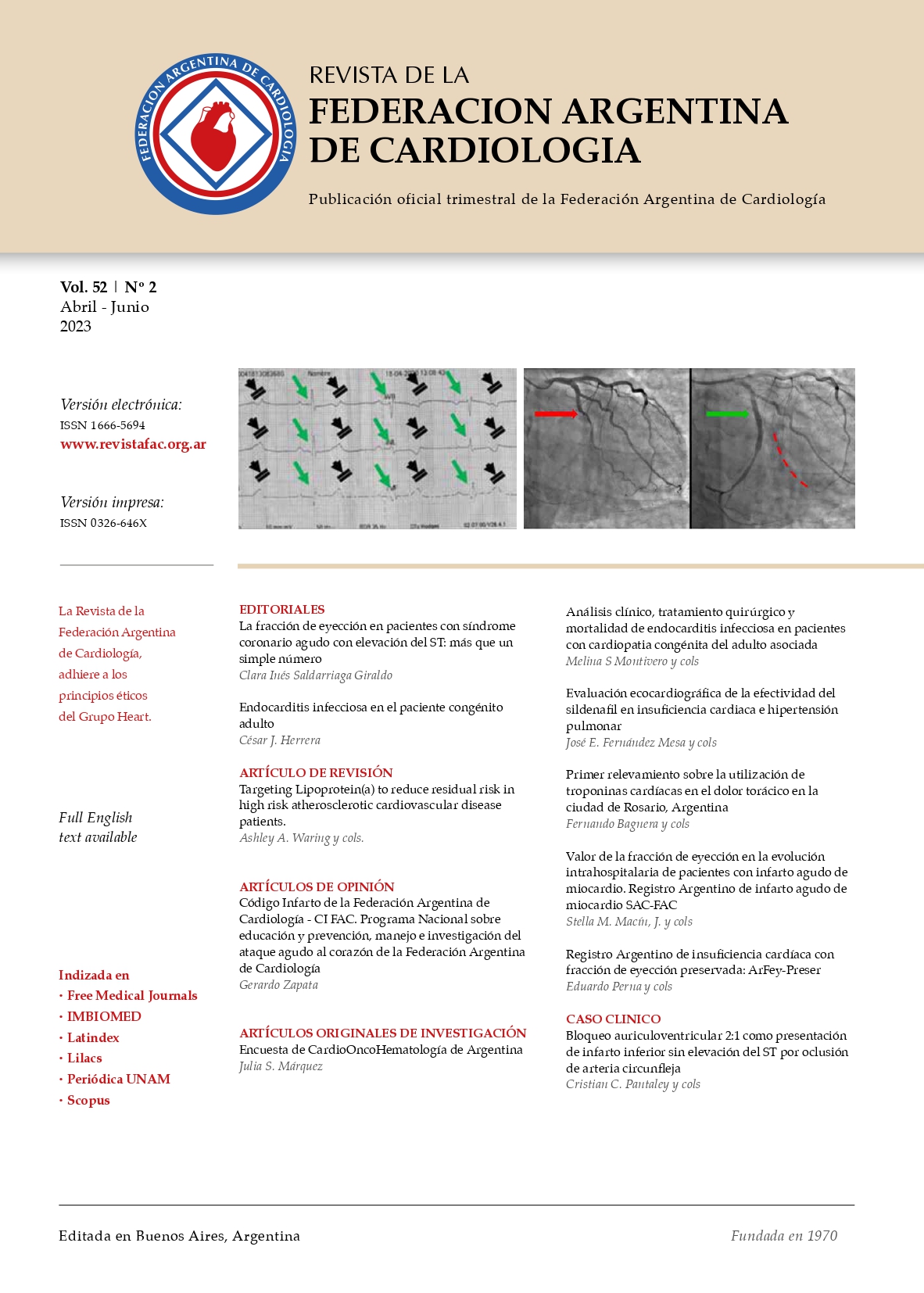 					View Vol. 52 No. 2 (2023): Journal of the Argentinian Federation of Cardiology
				