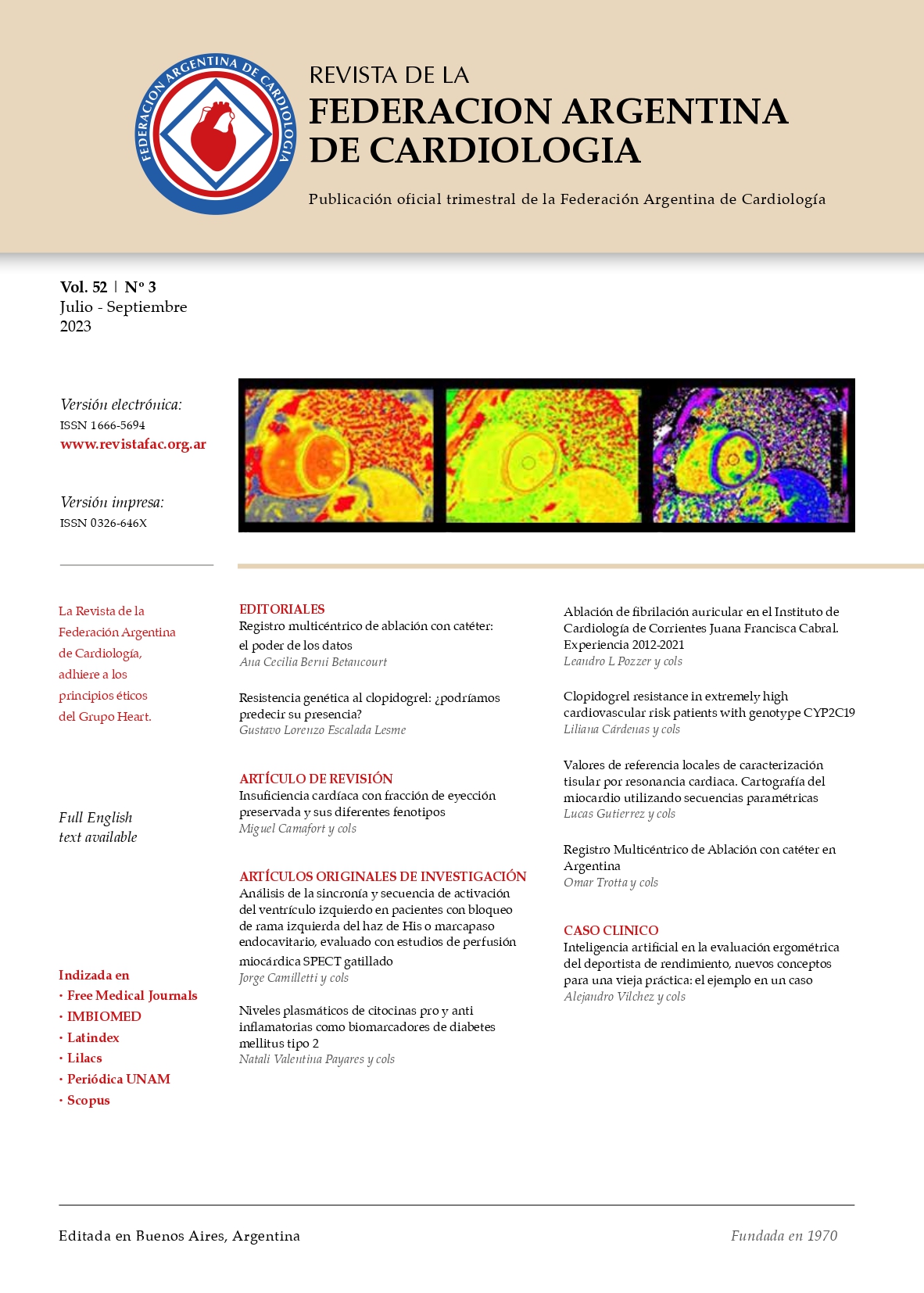 					View Vol. 52 No. 3 (2023): Journal of the Argentinian Federation of Cardiology
				