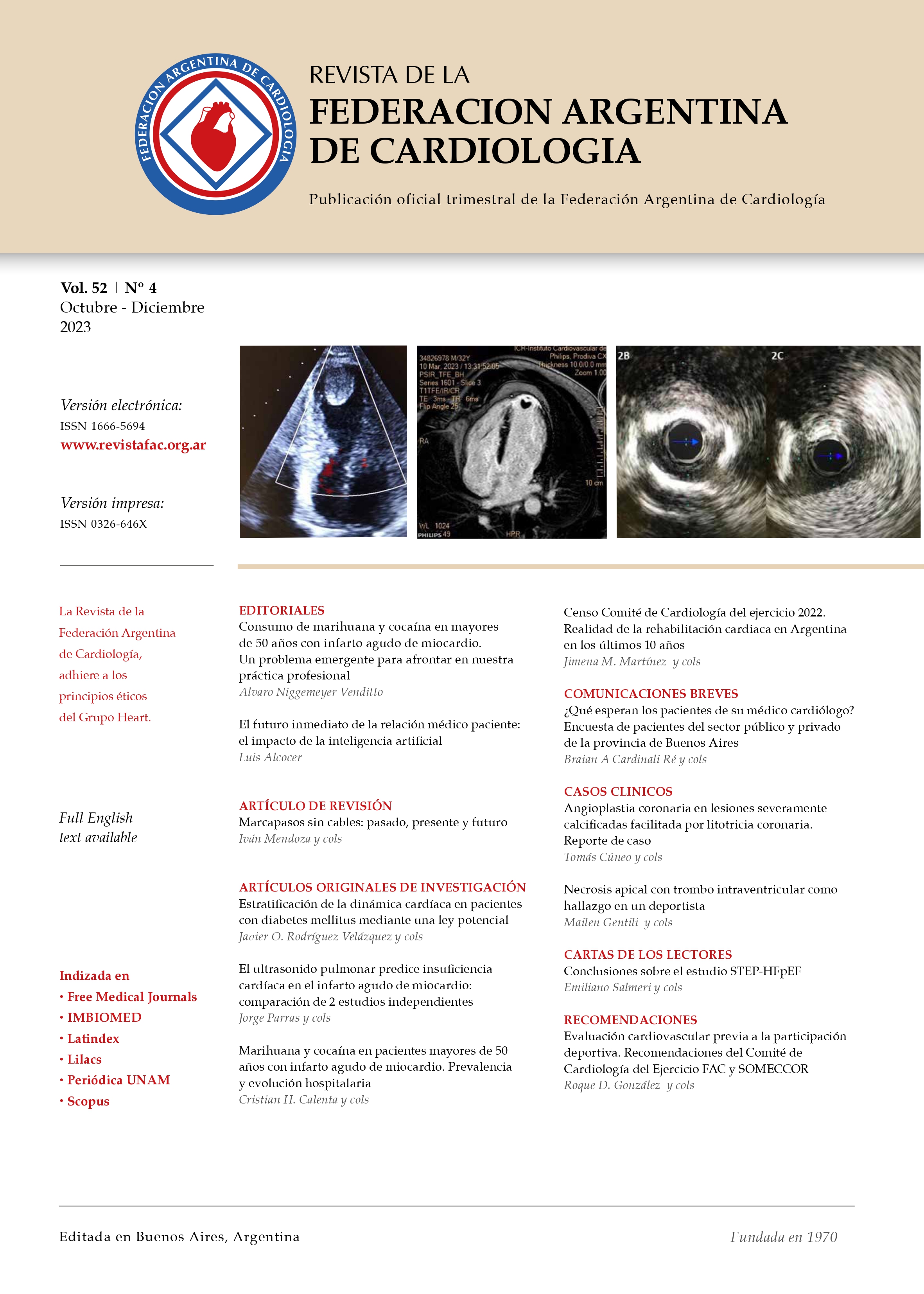 					View Vol. 52 No. 4 (2023): Journal of the Argentinian Federation of Cardiology
				