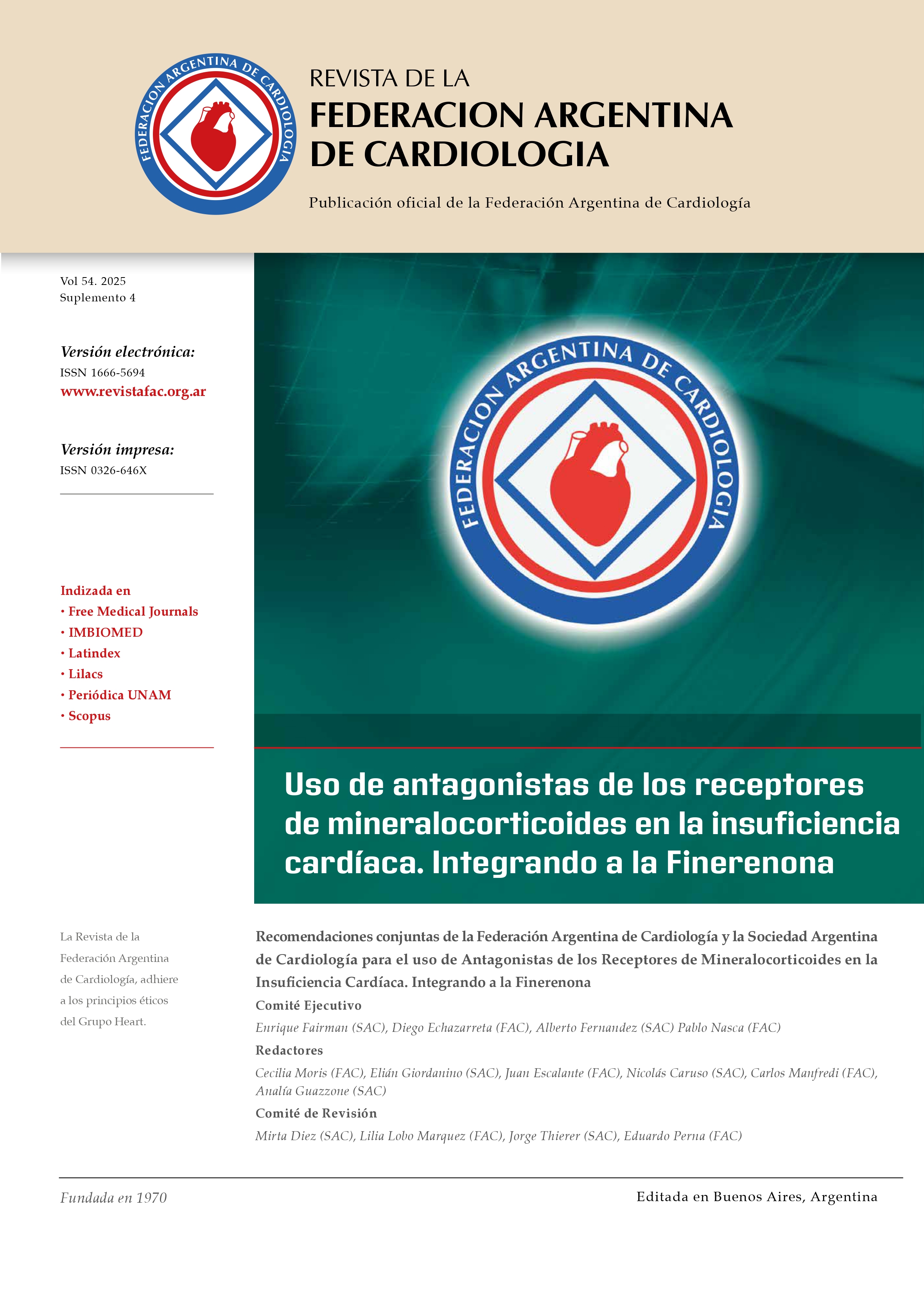 Ver Vol. 54 (2025): Suplemento: Uso de antagonistas de los receptores de mineralocorticoides en la insuficiencia cardíaca. Integrando a la Finerenona