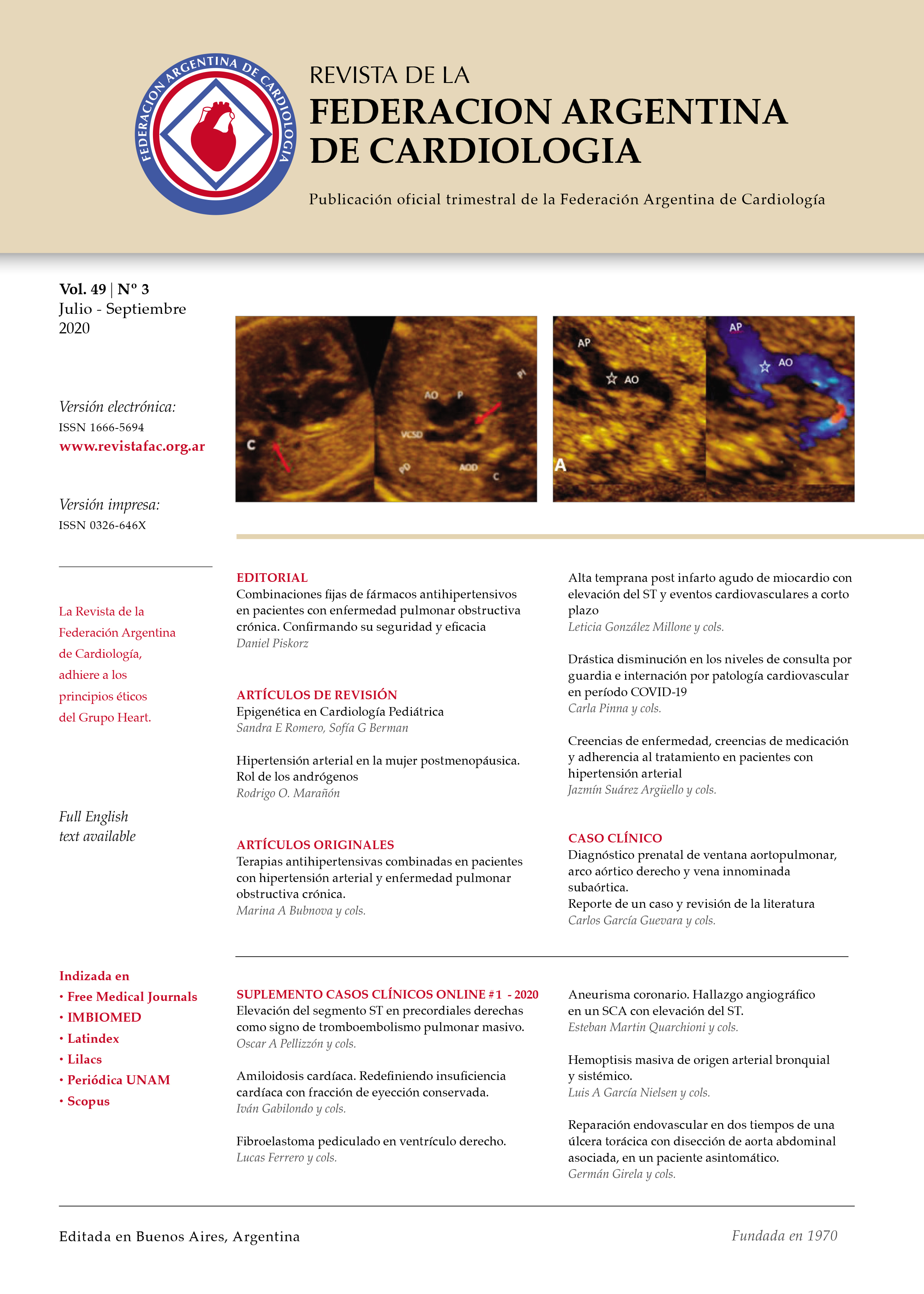 					View Vol. 49 No. 3 (2020): Journal of the Argentinian Federation of Cardiology
				